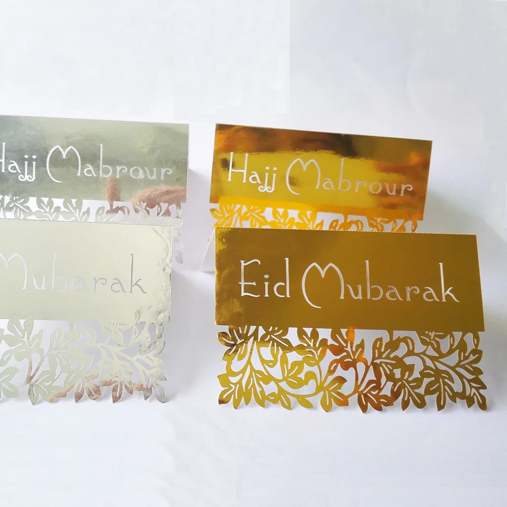 50 шт. золотистые серебристые, лазерные Eid Mubarak место пригласительная открытка Подарочная карта Hajj mabreur настольная карта 9x12 см