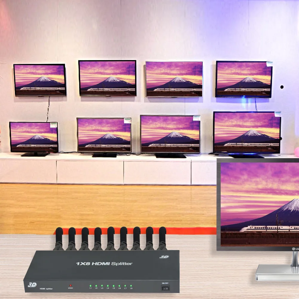 Aikexin 1080P 8-канальный HDMI разветвитель 8-портовый HDMI адаптер концентратор 3D 1X8 HDMI видео разветвитель 1 в 8 выход для HDMI ТВ, ПК DVD плеер PS3