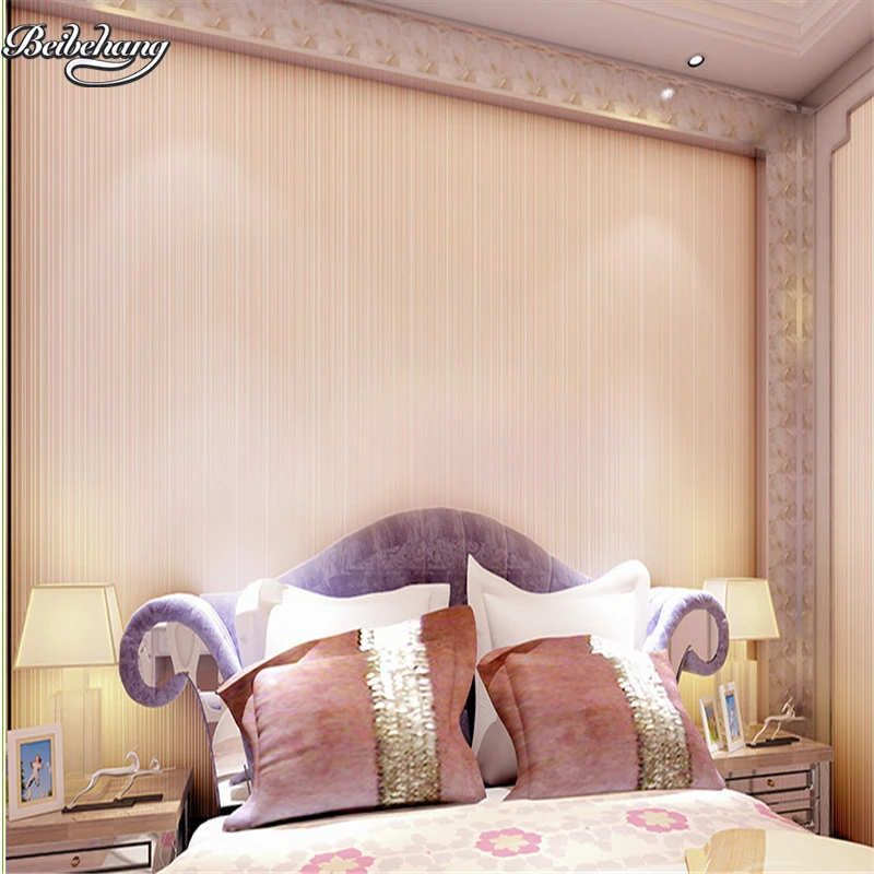 beibehang Modern simple and warm fine stripes 3D stereo pure color wallpaper bedroom living room TV background | Обустройство дома
