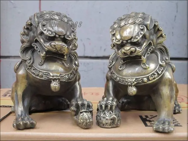 Китай бронзовый двойной Король Лев дверной держатель защита для собаки пара