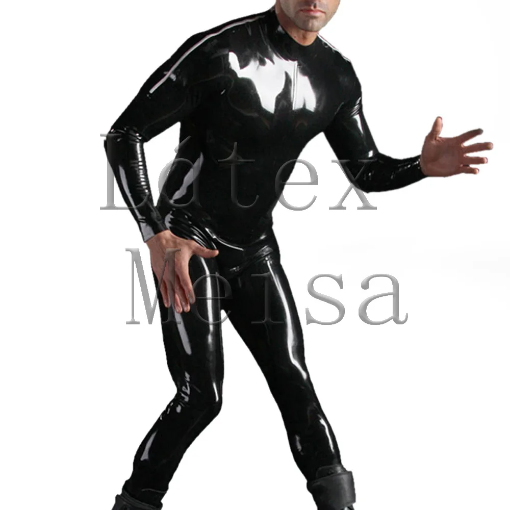 Новинка латексный мужской Фетиш костюм Zentai с молнией на плечах носки черного