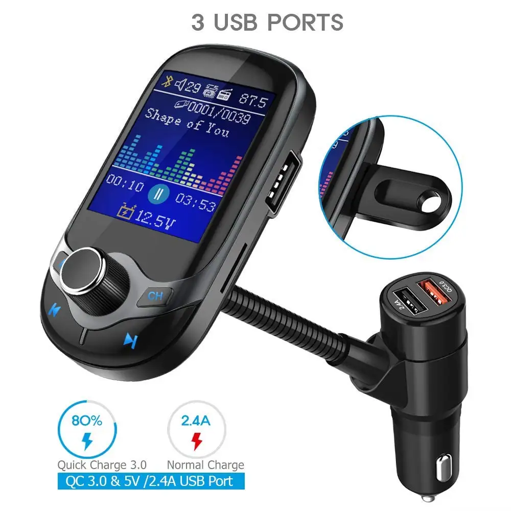 Nulaxy KM28 Автомобильный MP3-плеер 1 8 &quotцветной экран Bluetooth fm-передатчик с QC3.0 и 5 В 2.4A