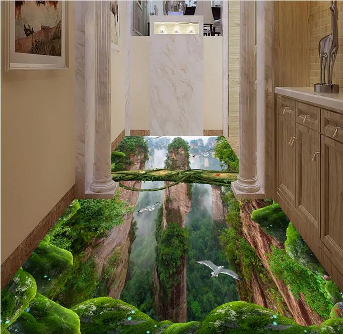 3d Настенные обои 3d пол лесная долина пики водонепроницаемые обои для ванных комнат 3d Пол фрески обои рулоны