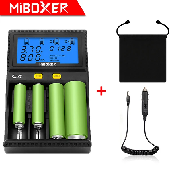 oriMiboxer C4 VC4 ЖК-зарядное устройство для литий-ионных/IMR/INR/ICR/LiFePO4 18650 14500 26650 AAA 4,2 3,7 1,2 1,5 в батареи - Цвет: C4 with bag cable