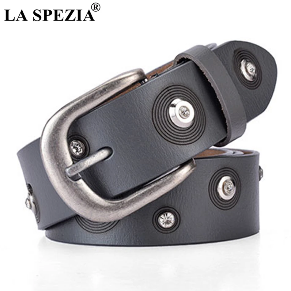 LA SPEZIA, женские Стразы, ремни, модный, розовый, настоящий, женский кожаный пояс, украшенный заклепками, натуральная коровья кожа, женский ремень, 110 см