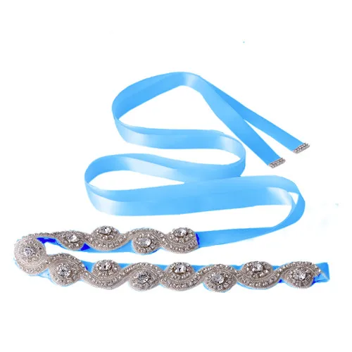 blue TOPQUEEN S10 Свадебные ремни Серебристые бриллиантовые пояса свадебные аксессуары ремни для женщин Свадебное Платье Пояс для невесты - Цвет: blue