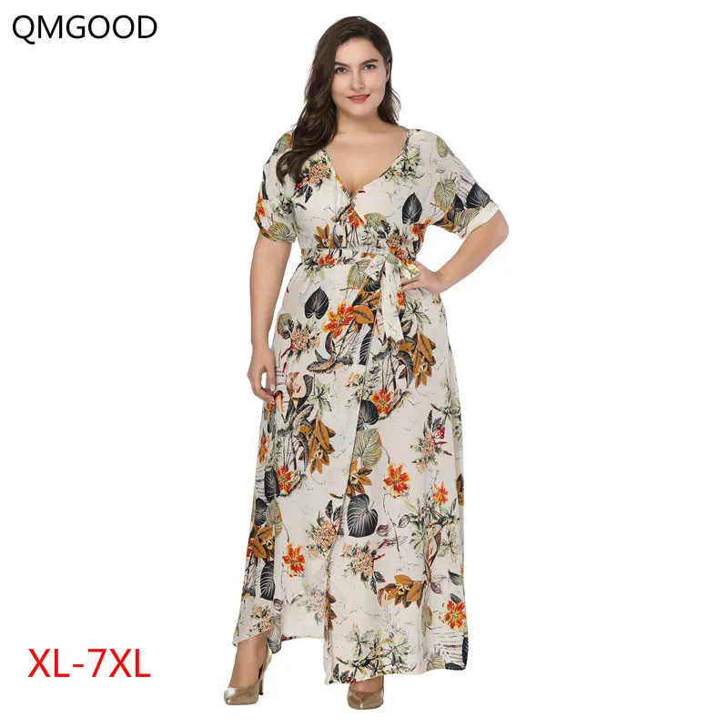 QMGOOD 7XL большой Размеры пляжное платье макси Для женщин жира мм отдых летом