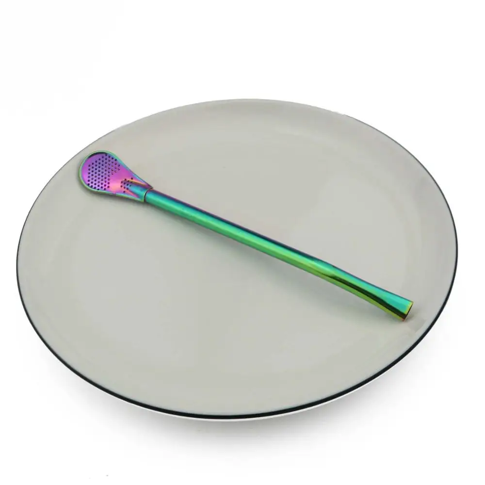 1Pcs 17.5cm Rainbow 1 шт. соломенная Металическая цепочка из нержавеющей стали с питьевой Чай трубка для травяного чая мате Gourd колено фильтр-соломинка ложка фильтрованная покрытие розовое золото - Цвет: 1Pcs 17.5cm Rainbow
