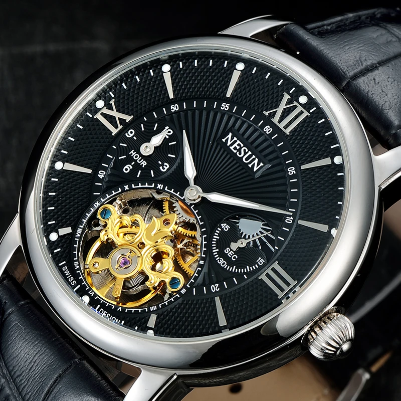 Switzerland Nesun полые Tourbillon часы для мужчин люксовый бренд автоматические