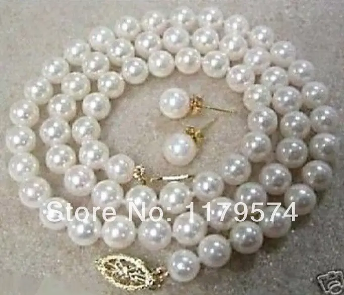 Ожерелье и серьги с жемчужными бусинами комплект из белых ракушек 8 мм ручным