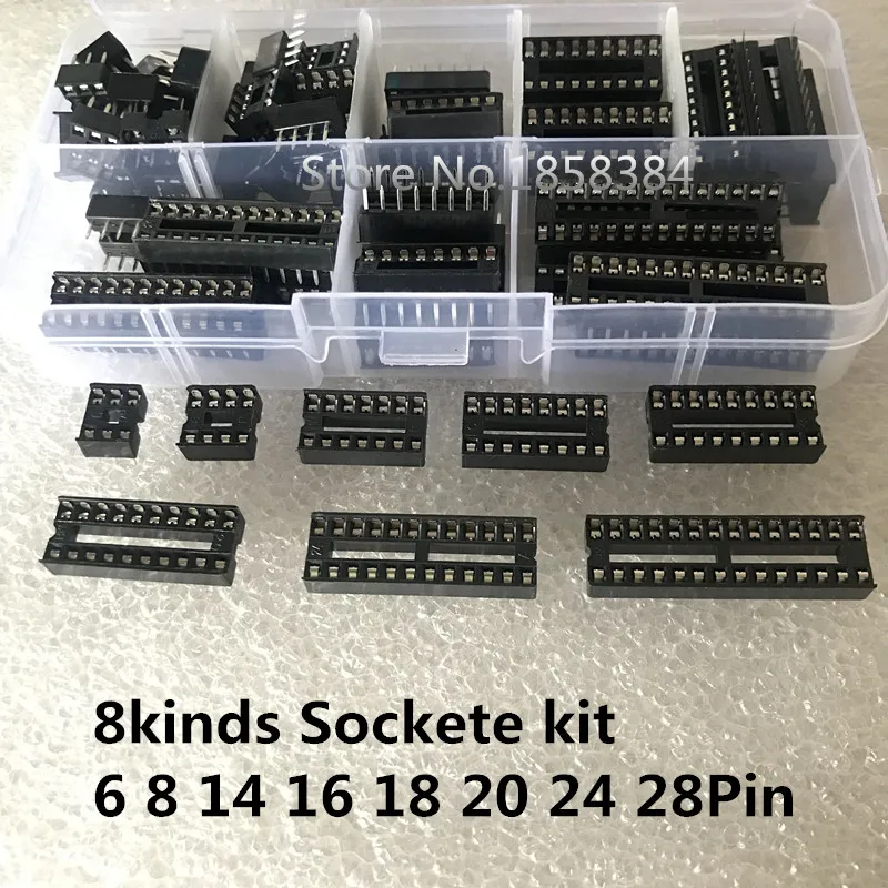 

66 шт./компл. с коробкой 6,8,14,16,18,20,24,28 контактов-DIP IC Socket Adapter паяльный Тип Socket Kit