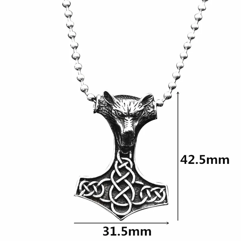 KLDY Norse Викинг волк кулон ожерелье для мужчин из нержавеющей стали Thor's Hammer Mjolnir