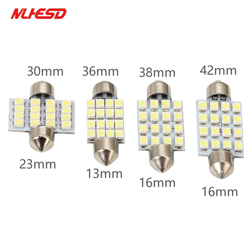 100 шт. гирлянда 16 SMD 1210 светодиодный 3528 31 мм 36 мм/39 мм/41 мм 16 светодиодный лампы светодиодный фестон Потолочные плафоны внутренний свет белый 12V