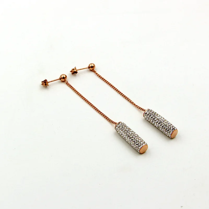 Модные серьги из нержавеющей стали с бусинами длинная цепочка кристаллический