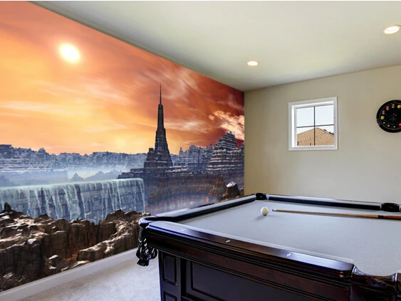 Custom landscape wallpaper. Alien Fortress overlooking Waterfall for living room bedroom kitchen wall waterproof PVC wallpaper |