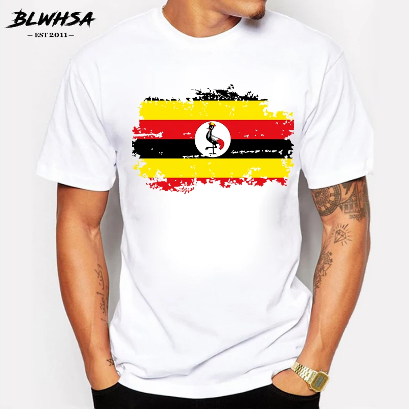 

BLWHSA Uganda Flag Printing T shirt Men Fashion Short Sleeve Cool T-shirts Uganda National Flag Summer Men Tops Tees