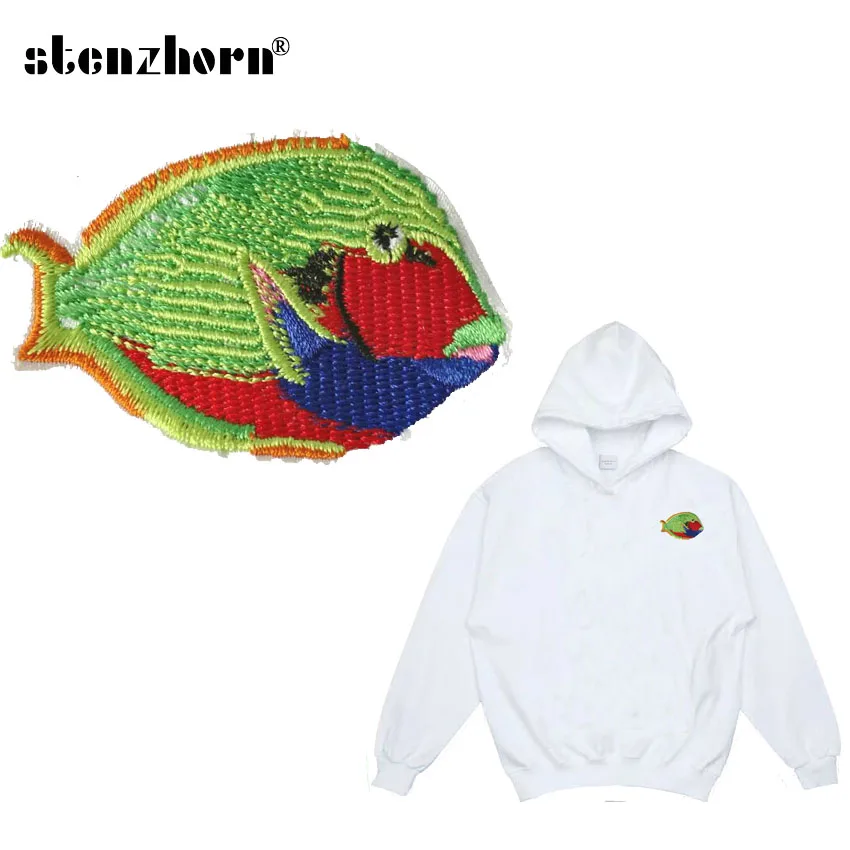 Аппликация с вышивкой в виде рыбы для одежды 7 х4 см|applique iron on|iron on badgesiron |