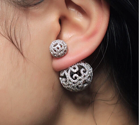 Женские Двухсторонние серьги гвоздики из серебра 2016 пробы с имитацией