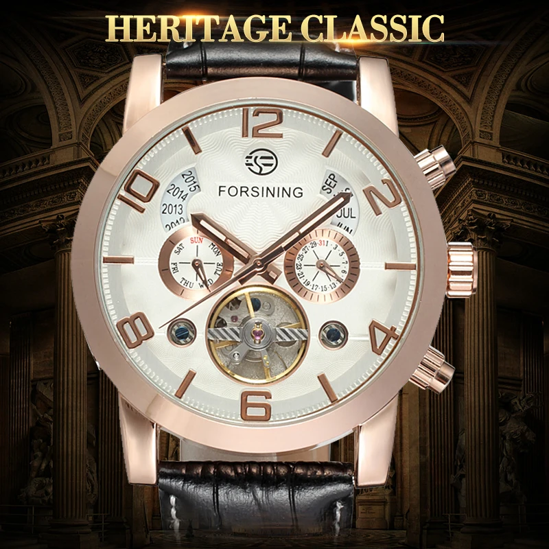 Автоматические деловые часы модные механические для мужчин с черным ремешком из