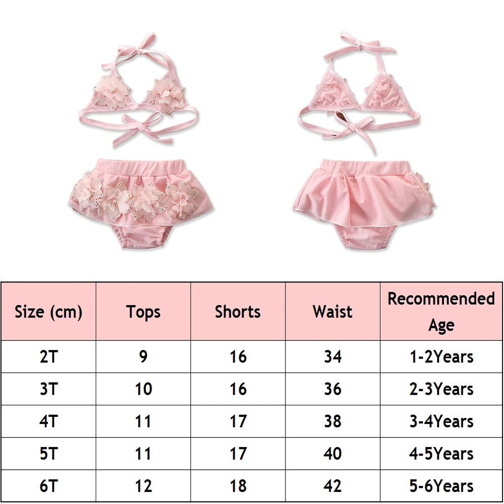 Infant Kids Baby Girls Bandage Bikini Set Swimwear Swimsuit Pricess 3D Floral Pearl Tankini Bathing Suit Pricess Beachwear