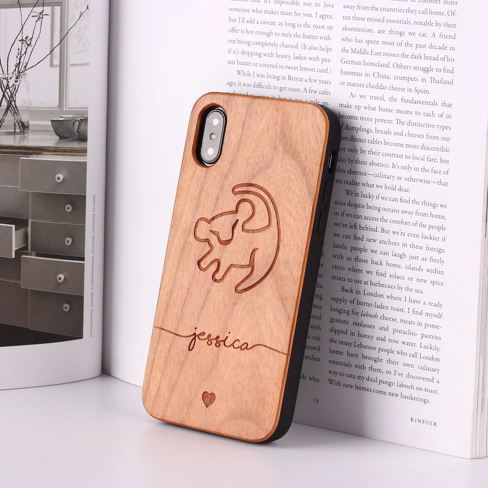 Lion-Cherry Wood-1 Карта мира Король Лев компас ананас персонализированный пользовательский деревянный чехол для телефона для iPhone 11 Pro Max XS Max 7 7Plus 8 8Plus X - Цвет: Lion-Cherry Wood-1