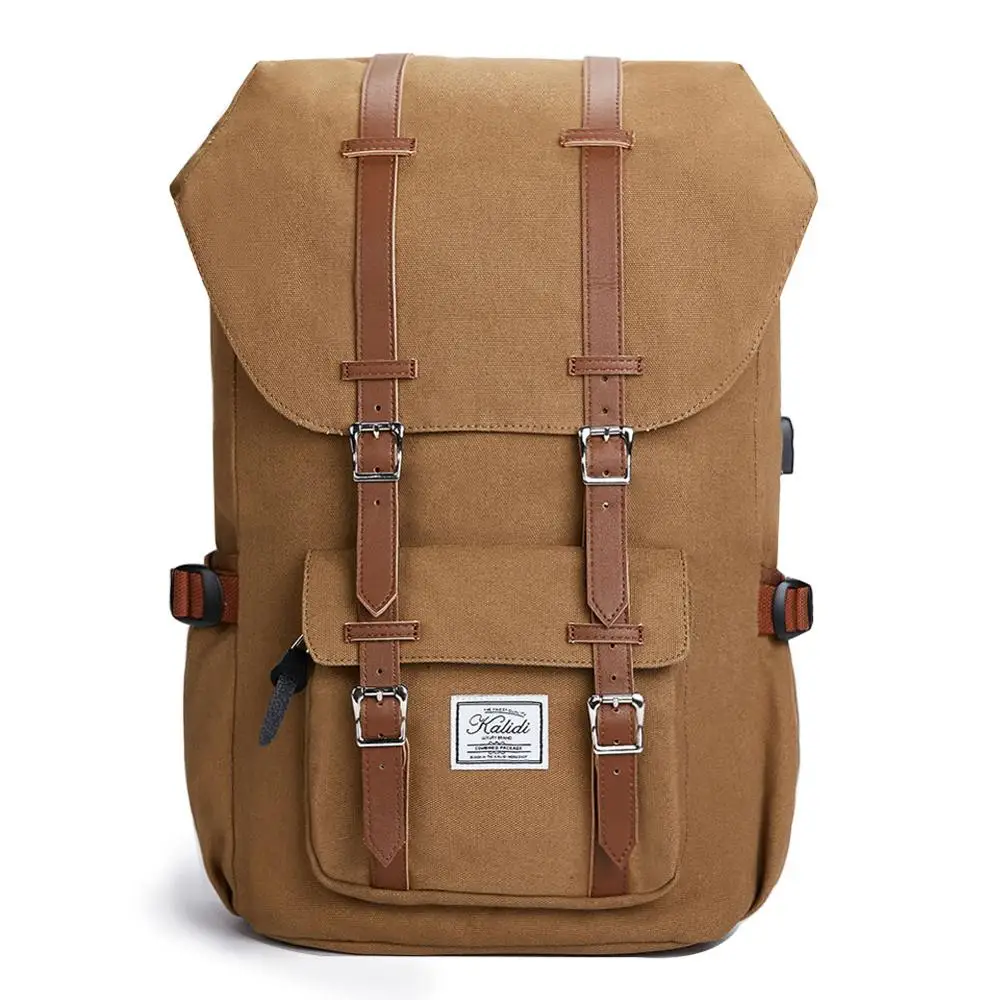 Khaki Бренд Kalidi, мужской рюкзак, женский холщовый рюкзак для ноутбука, usb зарядка, наушники, модная дорожная сумка 15-17 дюймов, рюкзак, школьная сумка - Цвет: Khaki