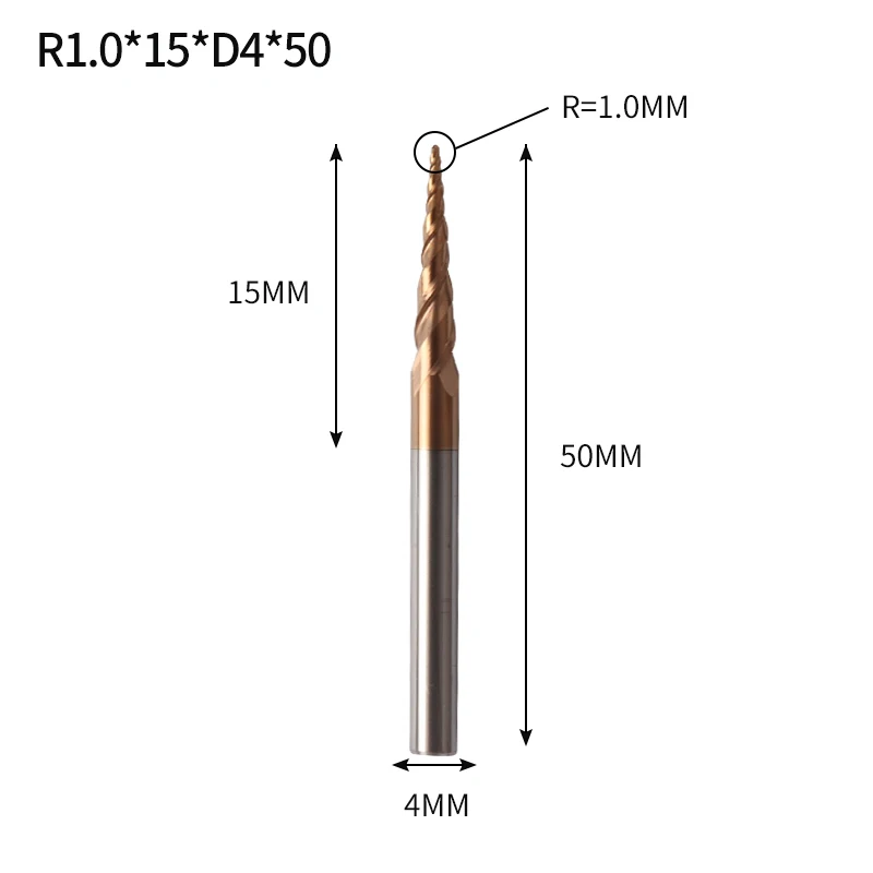 R1X15XD4X50L Augusttools 1 шт. коническая конусная фреза HRC60 из твердого карбида вольфрама коническая фреза с ЧПУ конусная резьба по дереву и металлу - Длина режущей кромки: R1X15XD4X50L