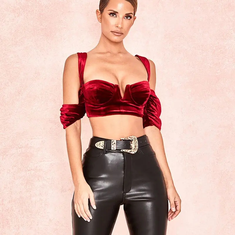 Женская бархатная Клубная одежда с коротким рукавом и открытой спиной