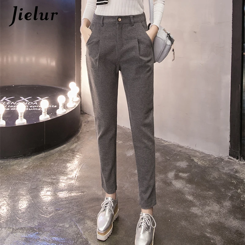 Jielur 2020 Новые Модные Винтажные теплые брюки для женщин черные корейские тонкие
