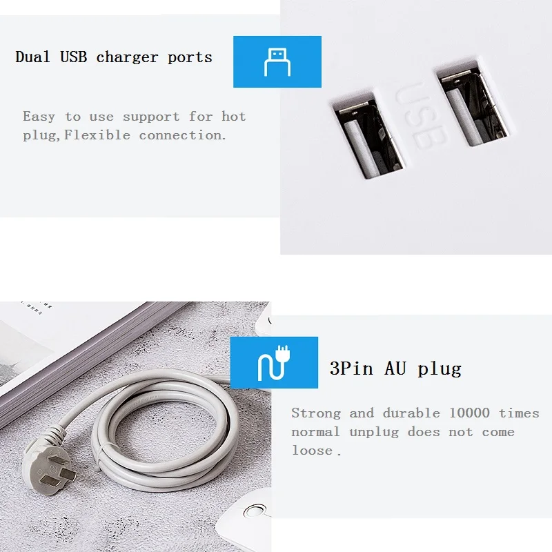 Удлинитель 3AC AU Розетка 2USB быстрое зарядное устройство Со светодиодной настольной лампой вентилятор Студенческий дом домашнее хозяйство Многофункциональная Умная розетка