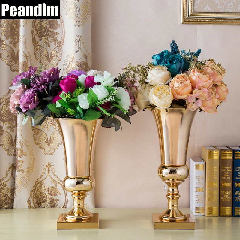 PEANDIM металлическая ваза для цветов Золото подставка для свечи Свадебная украшения Дорога ведущий 40 см и 43 см для ухода за ребенком для мам высокий ваза для цветов
