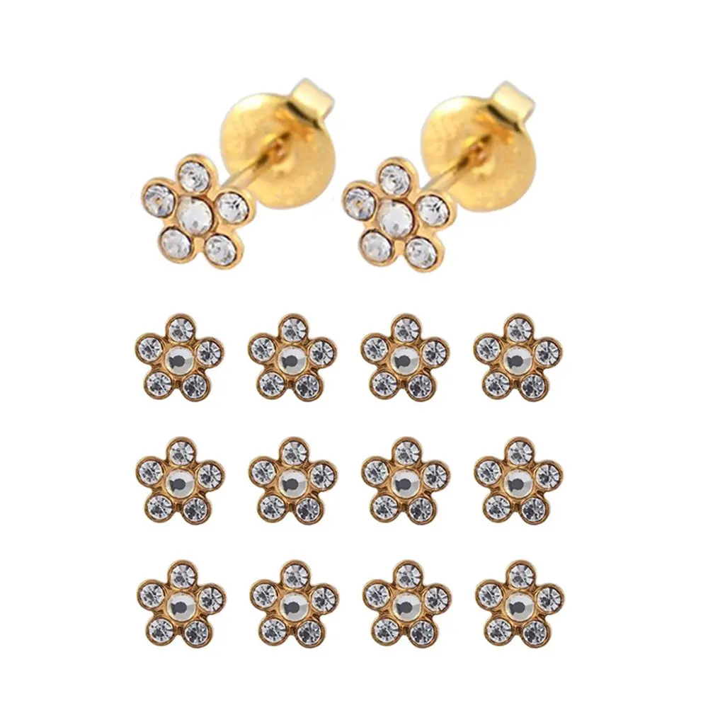 GP 6mm Daisy Clear 12 пар хирургических серьги-гвоздики из нержавеющей стали с камнем рождения, серьги для пирсинга, серьги-гвоздики с кристаллами, ювелирные изделия в форме бабочки, короны, жемчуга, формы сердца - Окраска металла: GP 6mm Daisy Clear