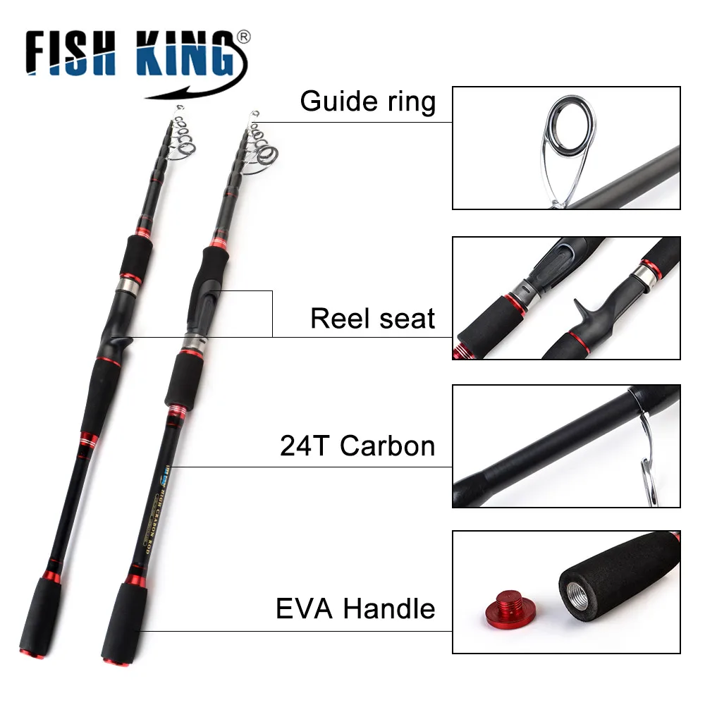 FISH KING 24T карбоновое спиннинговое Литье Удочки С. В. 10-30 г Ультралегкая телескопическая удочка Приманка Удочка 1,8 м, 2,1 м, 2,4 м, 2,7 м, 3,0 м
