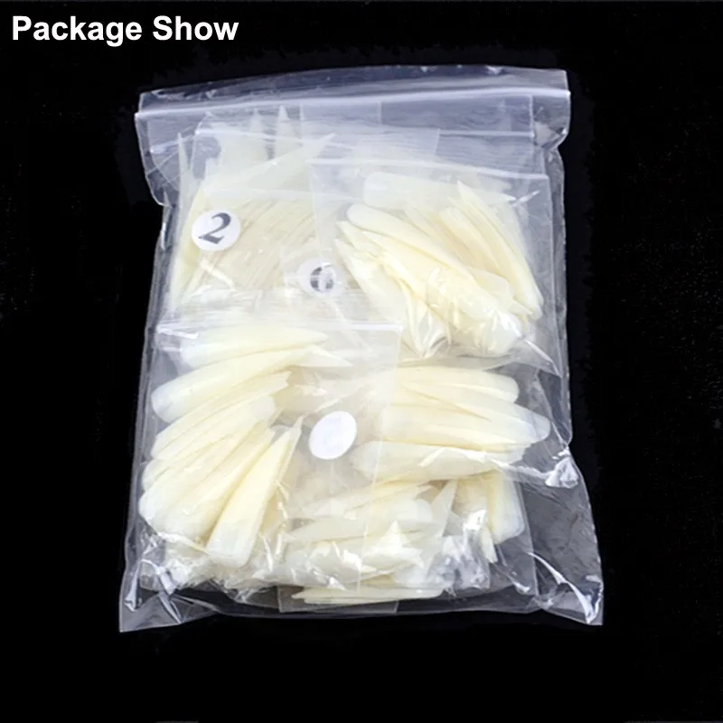 

500pcs Long Stiletto False Nails Tips Artificial Half Cover Fake Nails Professional Salon Natural Color Acrylic French Nails
