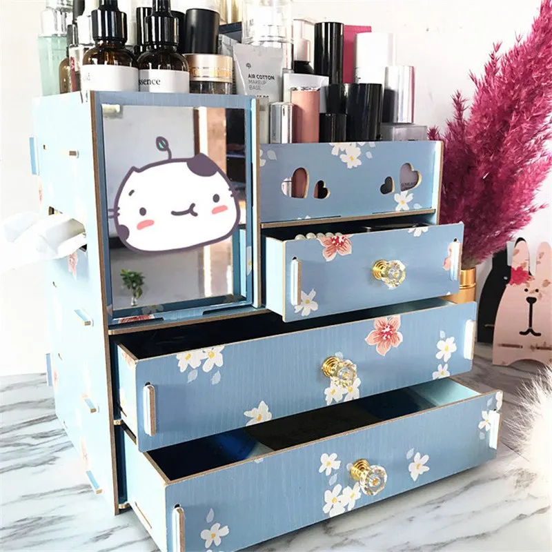 L Loozykit DIY деревянная коробка для хранения косметики органайзер для ювелирных изделий Деревянный ящик Органайзер ручной работы органайзер для косметики коробка - Цвет: L