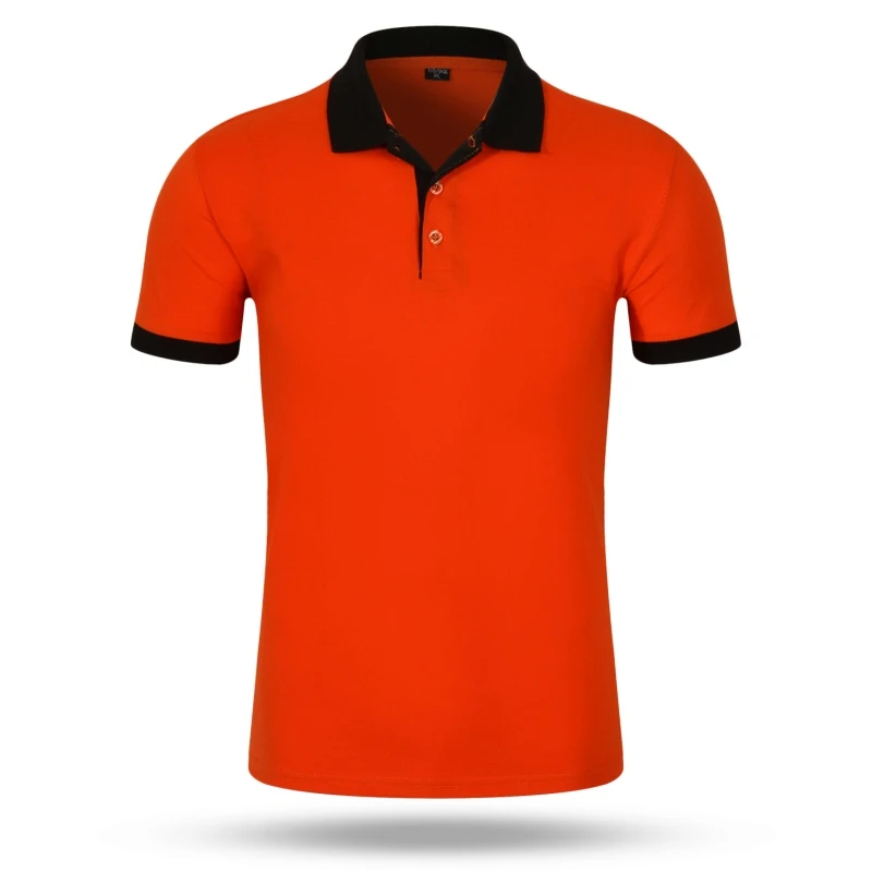 Orange-Black Летние мужские футболки поло с короткими рукавами и принтом лошади, хлопковые мужские рубашки с коротким рукавом, высокое количество поло, мужская деловая рубашка, 13 цветов - Цвет: Orange-Black