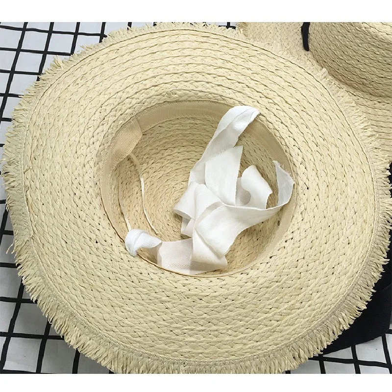 Шляпа женская Соломенная со шнуровкой и бантом Пляжная Складная шапка с широкой