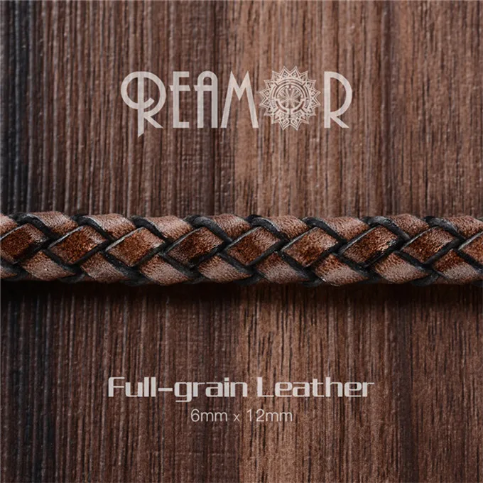 Retro Brown REAMOR 12*6 мм Ретро коричневый/красный черный натуральная кожа Веревка DIY Браслеты Аксессуары Frist слой воловья кожа плетеные шнуры для ювелирных изделий - Цвет: Retro Brown