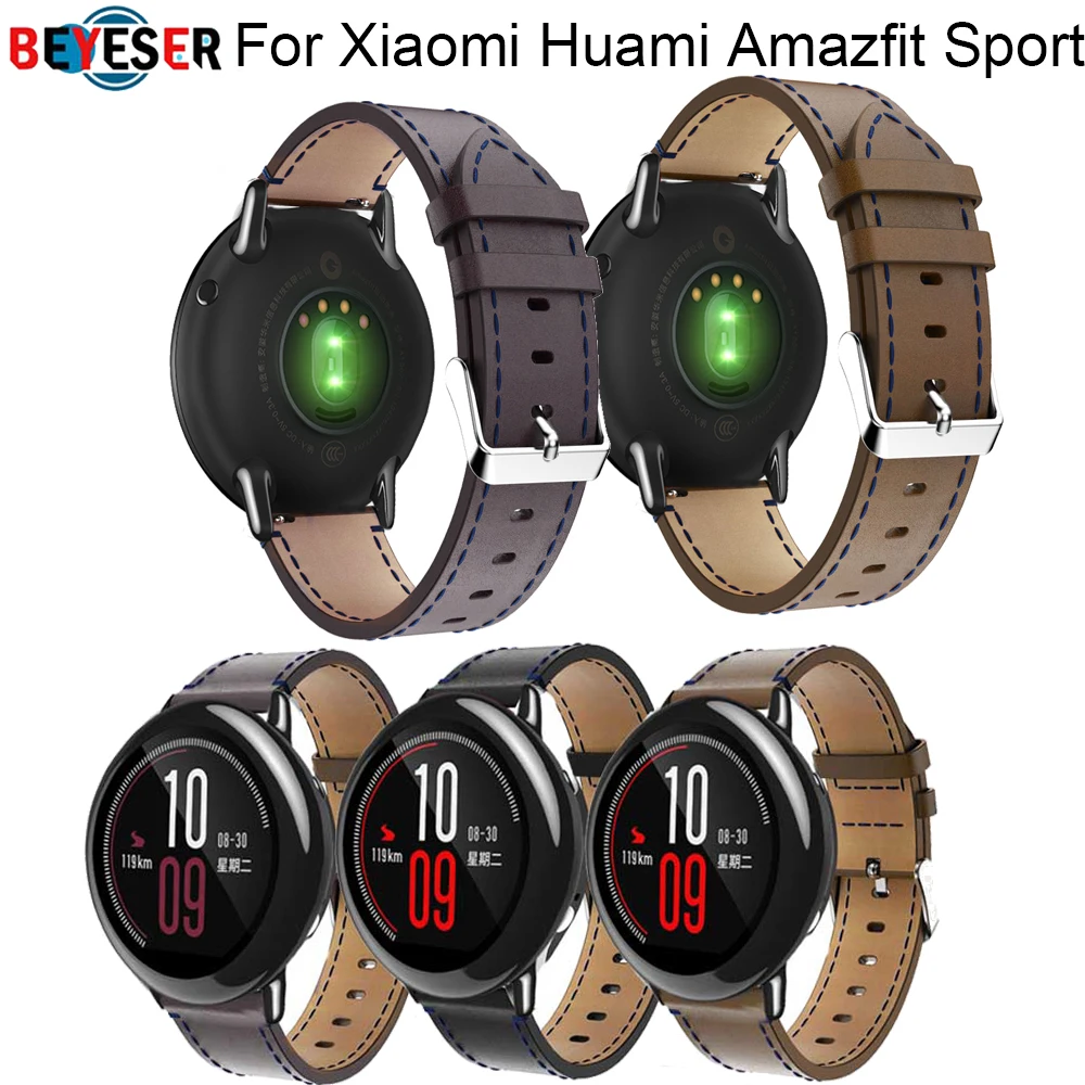 Ремешок спортивный кожаный для Xiaomi Huami Amazfit Stratos Pace 2 2S 3 3s сменный Браслет смарт
