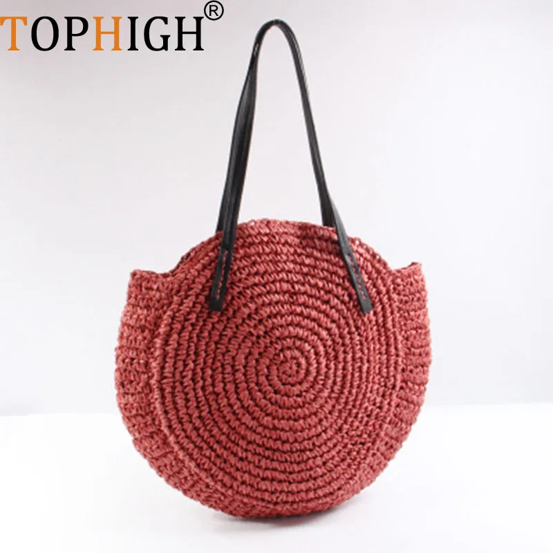 TOPHIGH женская большая круглая соломенная сумка из рафии модные пляжные сумки