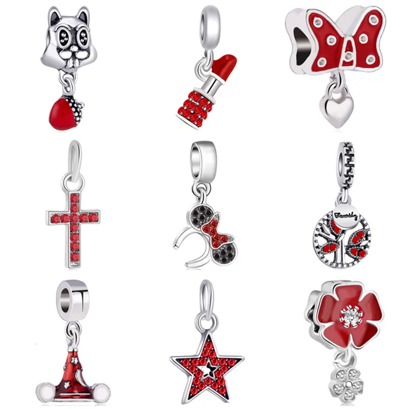 Горячая продажа красный цвет цветок крыло сердце Микки Кристалл Крест Подвески