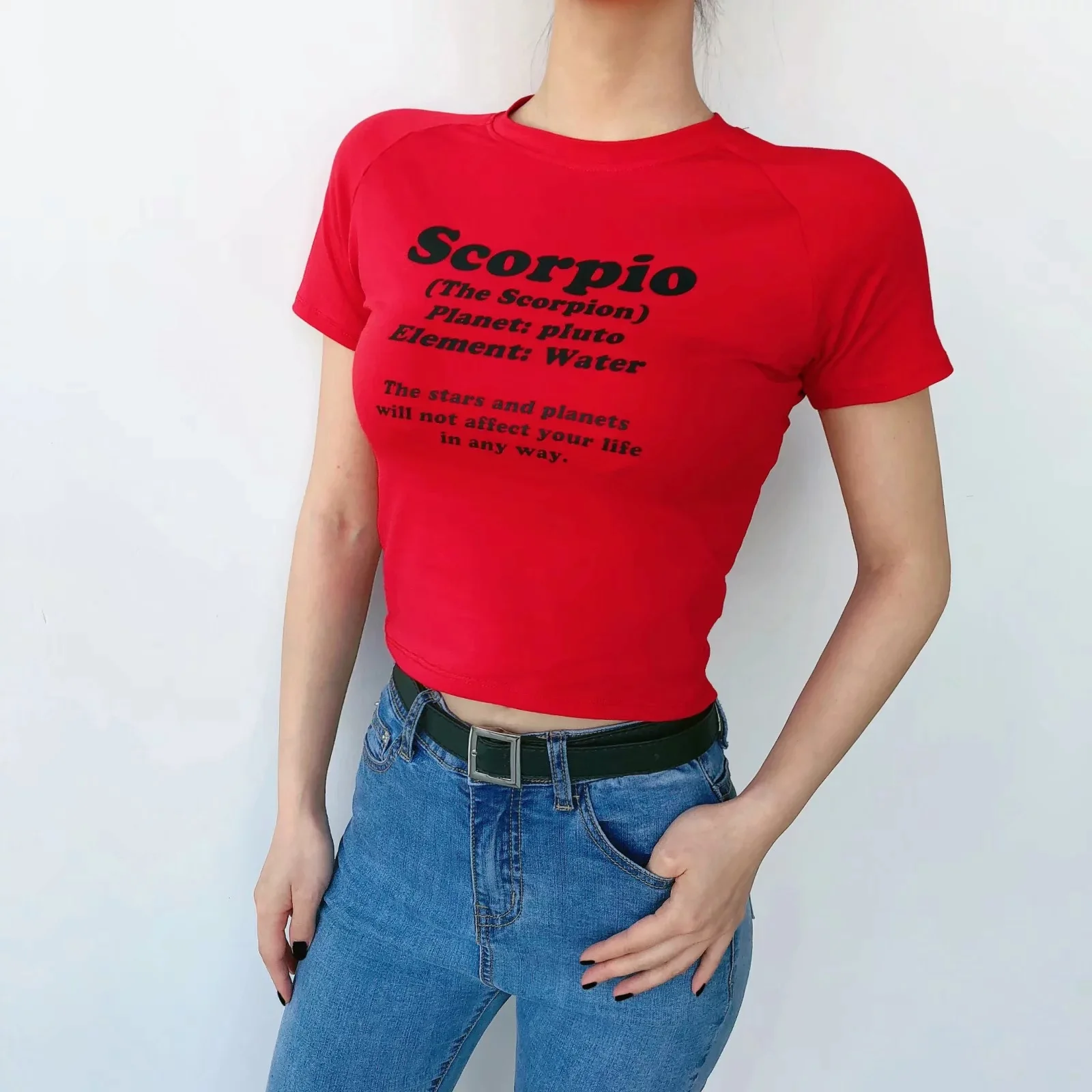 scorpio Летняя укороченная Футболка женская Козерога с буквенным принтом плотная черная футболка Femme футболки рубашки топы - Цвет: scorpio