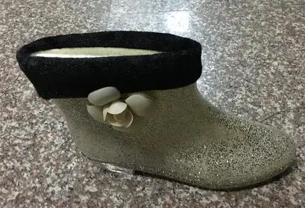 shinny thicken Aleafalling/Модные непромокаемые сапоги; водонепроницаемая обувь на плоской подошве; женские резиновые ботильоны с цветочным принтом; хорошее качество; Botas; W065 - Цвет: shinny thicken