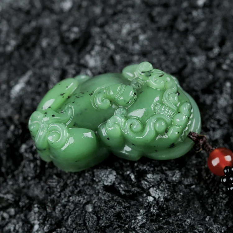 Нефритовый кулон ожерелье Pixiu натуральный камень зеленый нефрит Резные Кулон