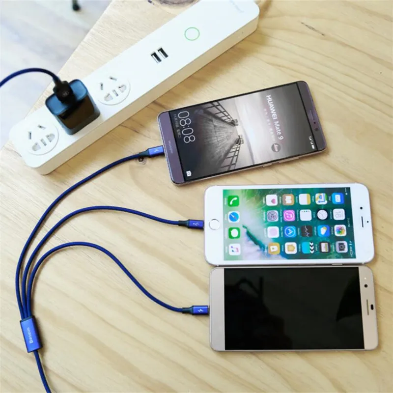 Для iPhone6 7/Android/type C 3 в 1 Micro USB 1,2 м кабель Универсальный 2.4A Быстрая зарядка для мобильных телефонов Кабели для зарядки 8-контактный быстрый