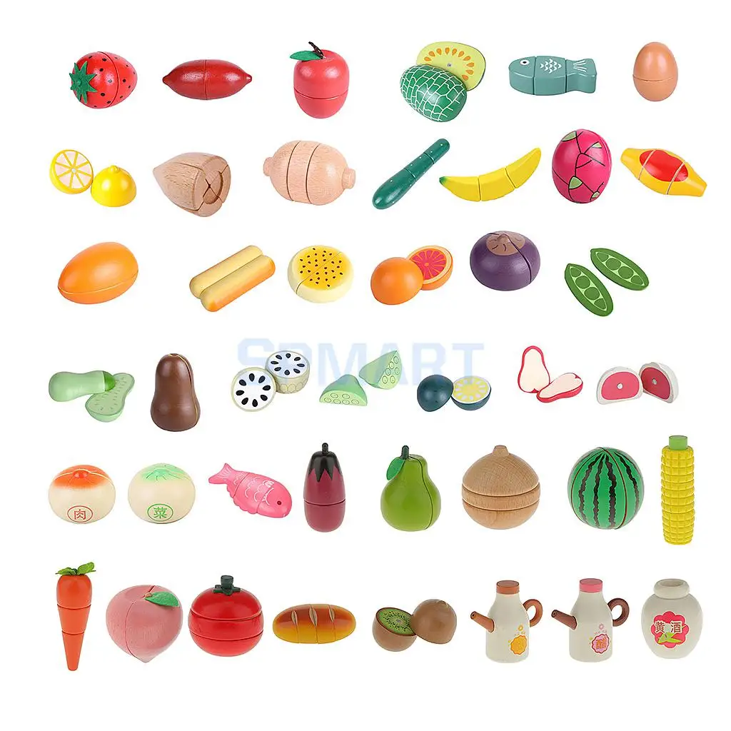 

Деревянные магнитные подключенные фрукты/овощи, Детские Кухонные Игрушки для ролевых продуктов