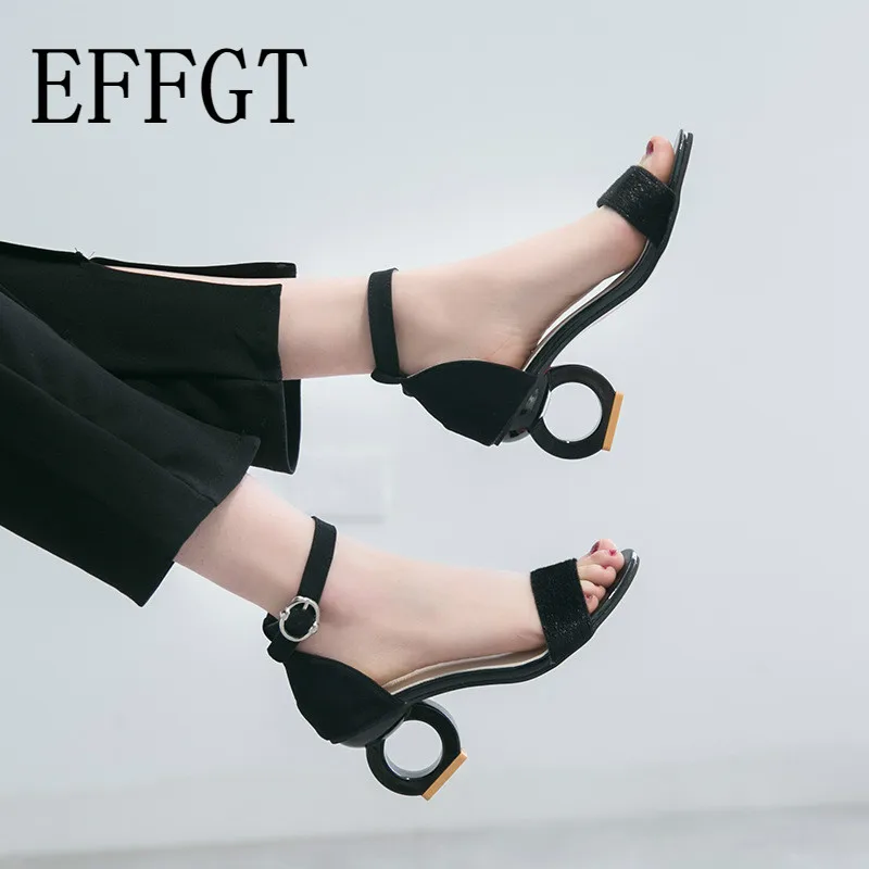 Effgt/; повседневные босоножки; модные женские туфли-лодочки; Летняя обувь на среднем каблуке; обувь на странном каблуке; женская обувь с леопардовым принтом; сандалии с пряжкой