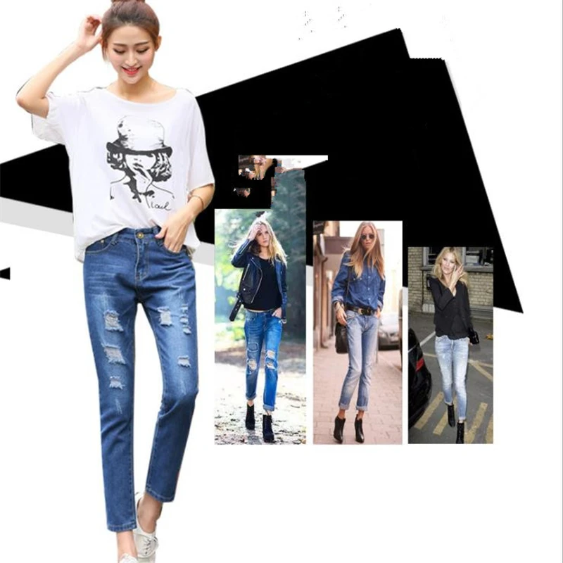 

Woman Spring Harem Jeans Female Cotton Wide Leg Ankle-length Pants Trousers Lady Summer Hot Sale Hole Loose Vaqueros Pantalons