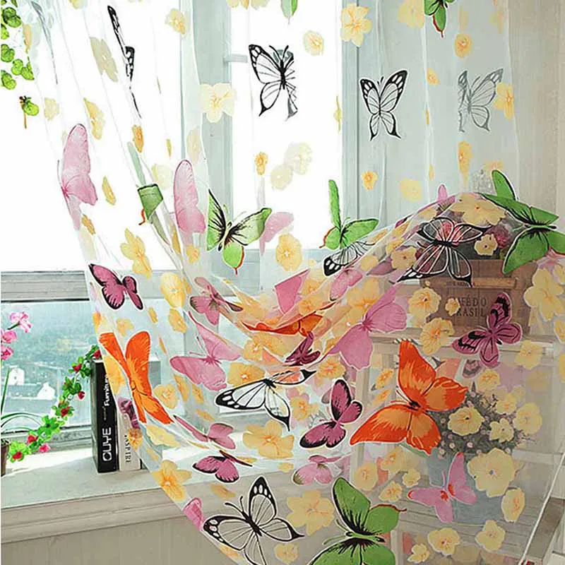 LanLan дешевые тюлевые занавески для окна с бабочкой вуаль прозрачная панель