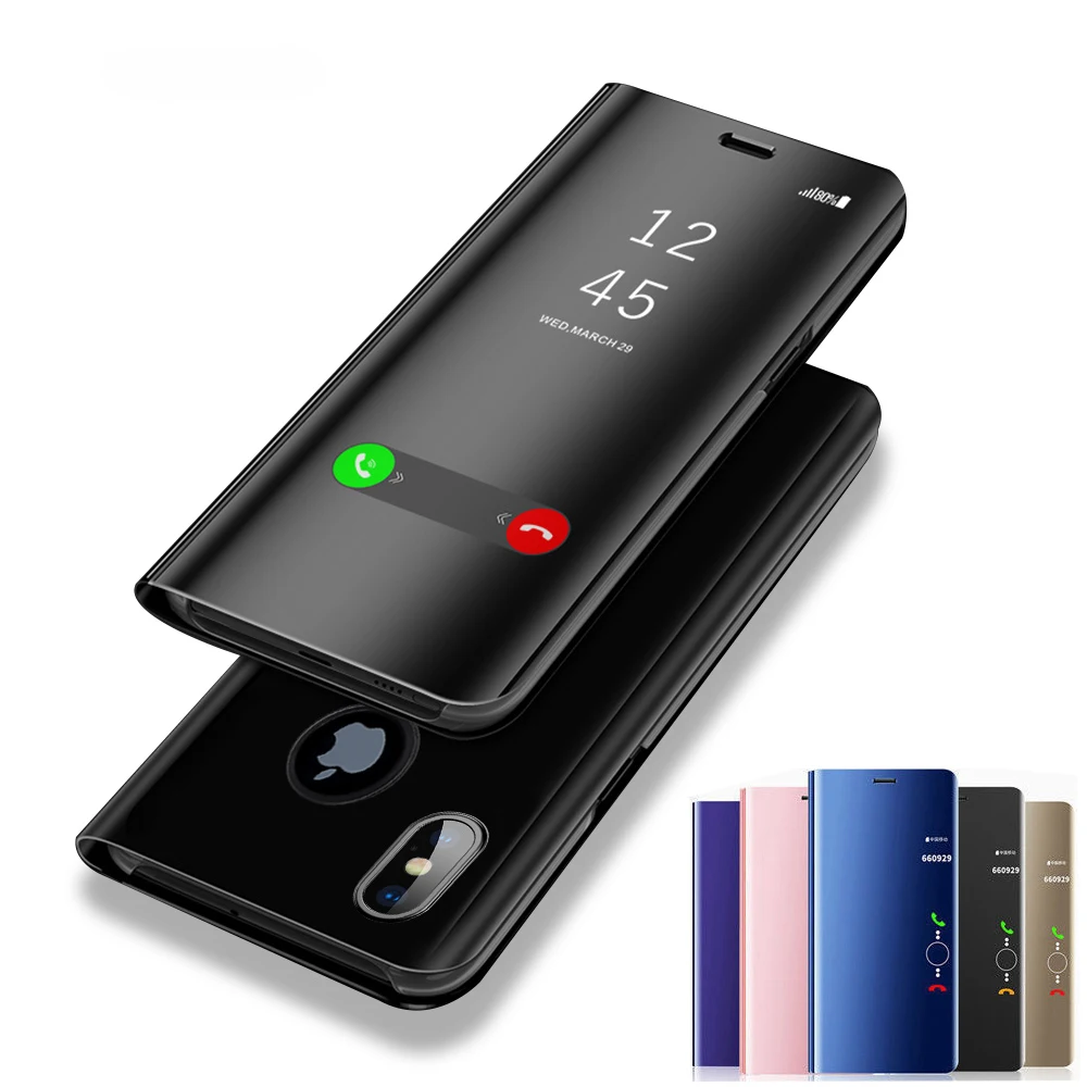 Прозрачный зеркальный чехол для iphone X 8 7 6s 5S Plus модные чехлы с откидной крышкой и